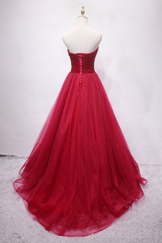 Sweetheart Beaded Dark Red Long Evening Prom Dresses, Cheap Custom Party Prom Dresses, 18594