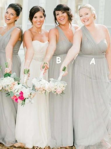 Convertible Soft Tulle Sage Green Long Cheap Bridesmaid Dresses Online, WG607