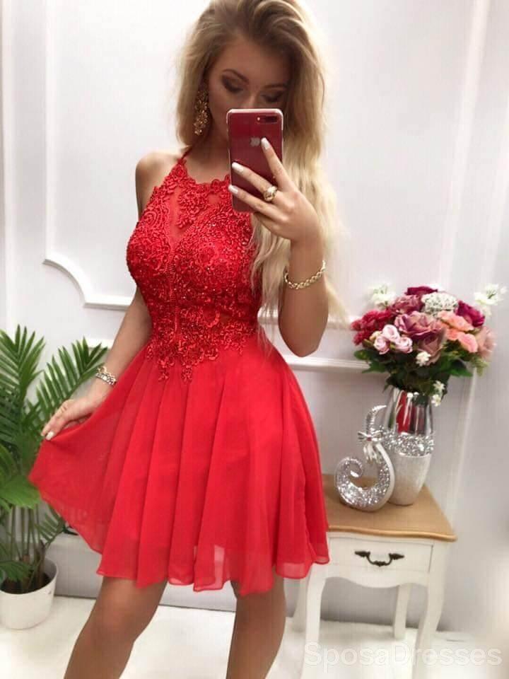 Halter vermelho escuro Applique Chiffon curto Homecoming vestidos baratos on-line, CM816