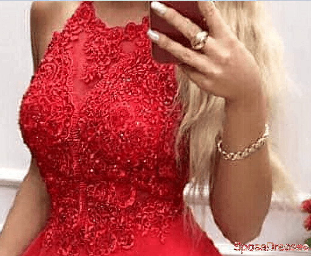 Halter Dark Red Applique Chiffon Short Cheap Homecoming Dresses Online, CM816