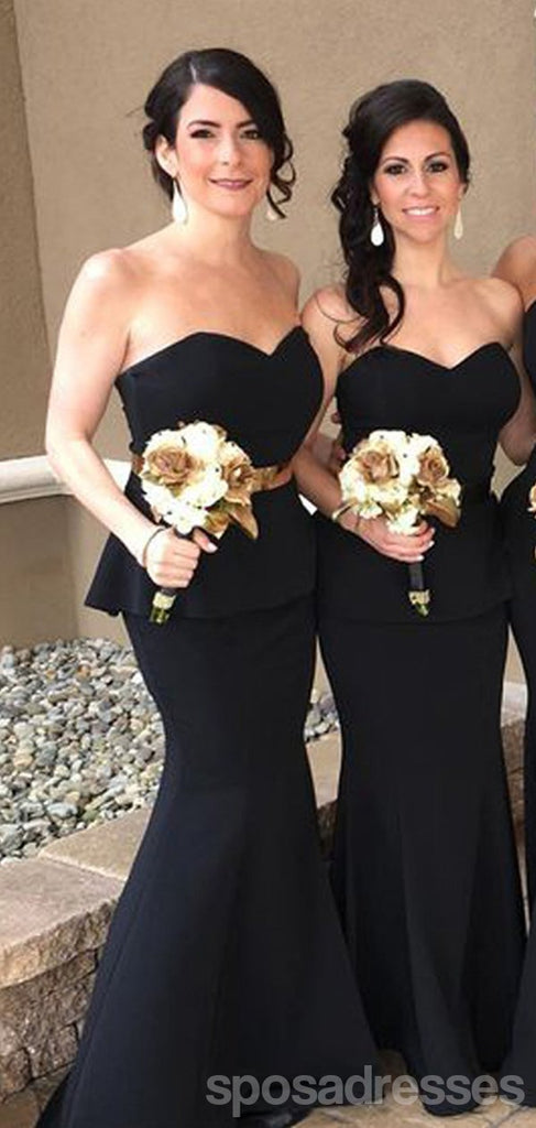 Sweetheart Black Mermaid Blet Long Cheap Bridesmaid Dresses Online, WG680