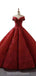 Dark Red Jewel Off Shoulder Ball Gown Long Evening Prom Dresses, Evening Party Prom Dresses, 12213