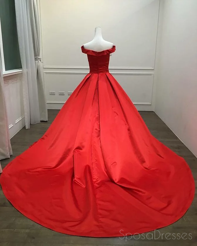 Off Shoulder Bright Red Long Evening Prom Dresses, Cheap Custom Sweet 16 Dresses, 18515