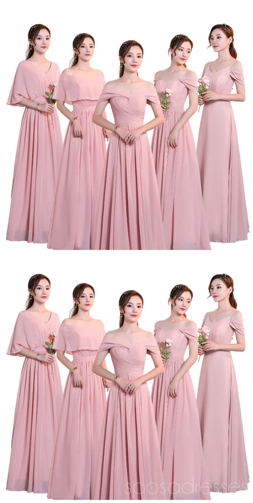 Blush Pink Floor Length Mismatched Chiffon Cheap Bridesmaid Dresses Online, WG534