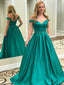 Off Shoulder Emerald Green A-line Long Evening Prom Dresses, 17545