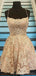 Gold Lace Cross Back Short Homecoming Robes en ligne, Robes de bal court bon marché, CM840