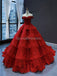 Off Shoulder Red Lace Long Evening Prom Dresses, Evening Party Prom Dresses, 12250