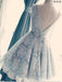 V Neckline Gray Lace Cute Short Homecoming Prom Dresses, Affordable Short Party Prom Sweet 16 Dresses, Perfect Homecoming Cocktail Dresses, CM361