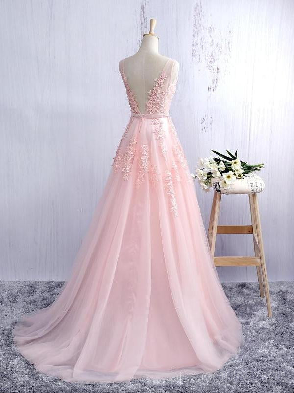 V Renda Cor-De-Rosa Cor-De-Rosa Cor-De-Rosa Uma Linha Tule Vestidos De Baile de finalistas, uma linha Quinceanera Vestidos De Baile, Vestidos Longos personalizados, Vestidos Formais baratos de Baile de finalistas, 17140