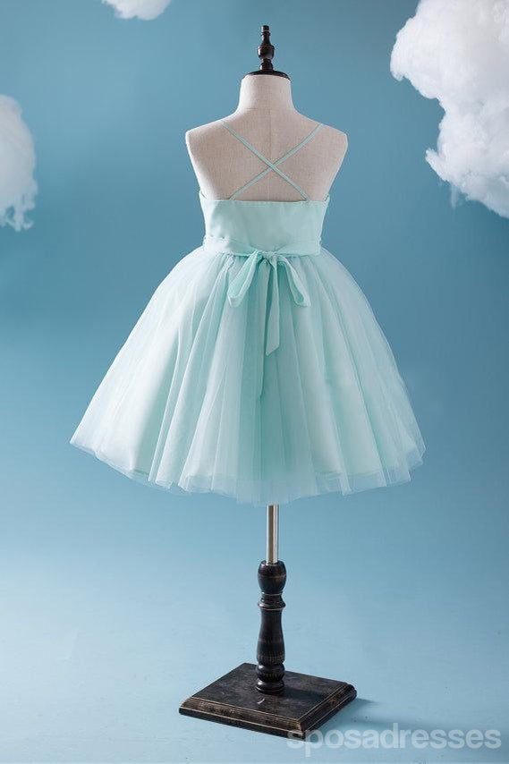 Bonito Tiffany Azul Espaguete de Cetim Tule Vestidos da Menina de Flor, mais Barato Popular Vestidos de Menina, FG050