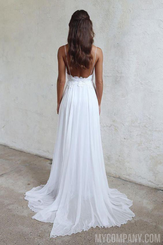 Sexy Backless Spaghetti StrapsUnique Cheap Beach Wedding Dresses, WD912