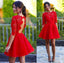 Red Sexy Long sleeve open back lace homecoming prom dresses, Sweet 16 Dresses, CM0002