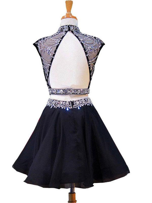 High Neck Beaded Short Zweiteilige schwarze Homecoming Kleider 2018, CM479