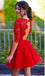 Red Sexy Long sleeve open back lace homecoming prom dresses, Sweet 16 Dresses, CM0002