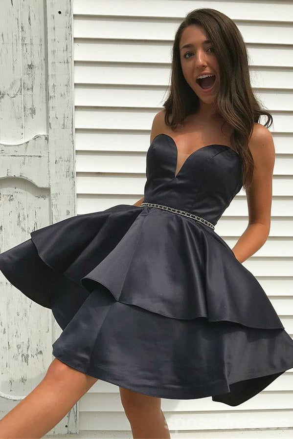 Sweetheart Black Belt Beaded Cheap Short Homecoming Dresses en ligne, CM645