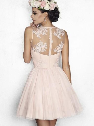 Pale Pink See Through Lace Cheap Short Homecoming Dresses Online, CM623