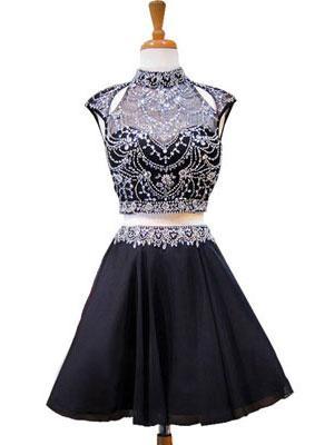 High Neck Beaded Short Zweiteilige schwarze Homecoming Kleider 2018, CM479