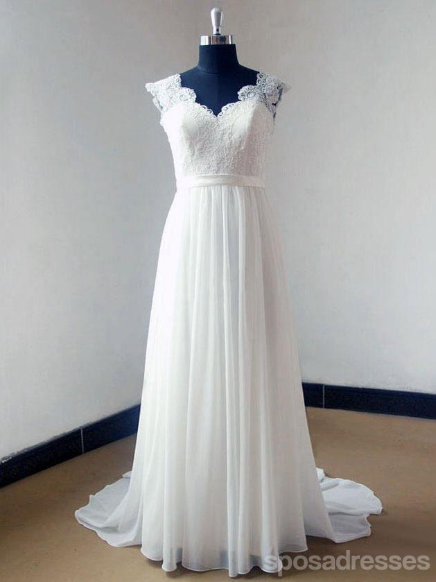 Καπέλο μανίκι V Neck Lace Simple Cheap Beach Wedding Dresses, WD321