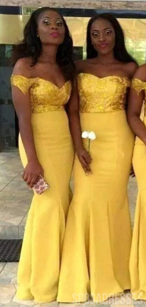 Off The Shoulder Yellow Mermaid Long Bridesmaid Dresses Online, WG794