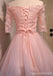 Hors de l'Épaule à Manches Courtes Rose en Dentelle Mignon Homecoming Robes de Bal Abordables de soirée Courte Robes de Bal, Parfait Robes de bal, CM306