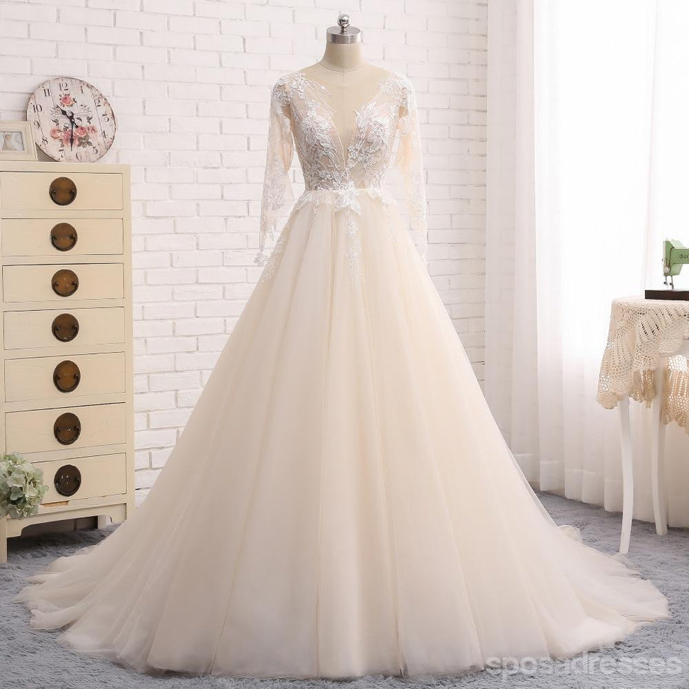 Sexy ver por vestidos de casamento de casamento de cadarço de manga longos, vestidos de casamento feitos alfandegários, vestidos de noiva de casamento disponíveis, WD238