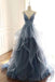 Dusty Blue V Neck Spaghetti Riemen Spitze Perlen Billig Abend Prom Dresses, Abend Party Prom Dresses, 12170