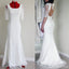 Popular Half Sleeve Sexy Long Mermaid Open Back White Lace Wedding Party Dress, WD0041