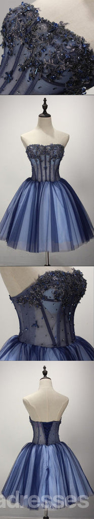 Marine-Blau-Sehen, Durch die Heimkehr Prom Kleider, Günstige Korsage Zurück Kurze Party Prom Kleider, die Perfekte Homecoming Kleider, CM234