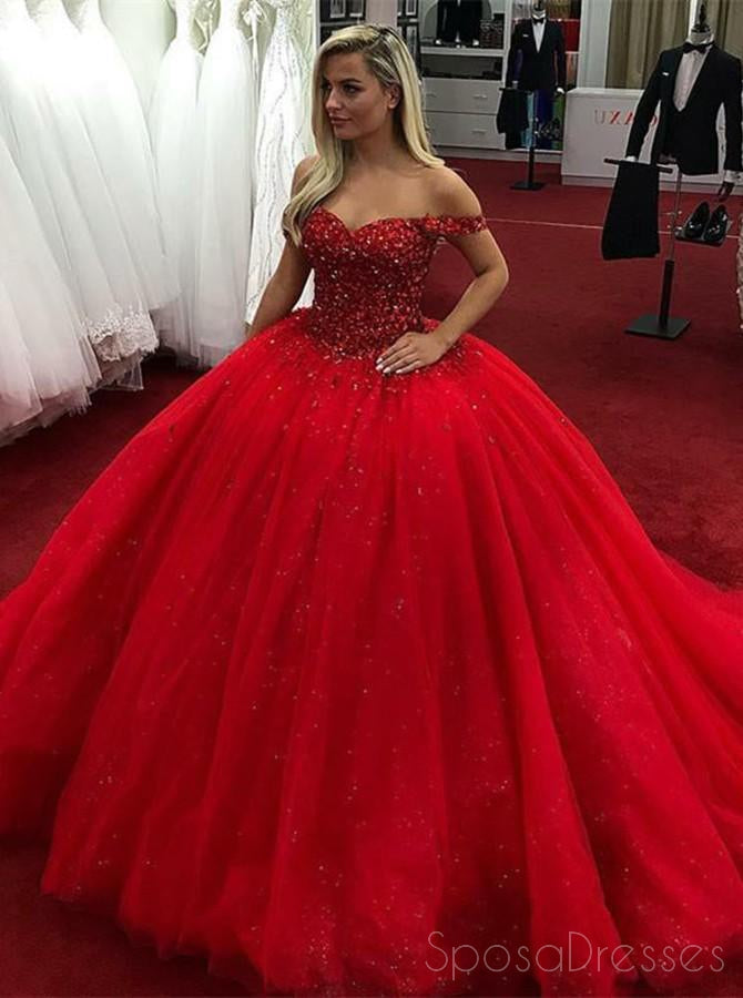 Off-Schulter Rotes Ballkleid Strass Perlen Lange Custom Abend Prom Kleider, 17438