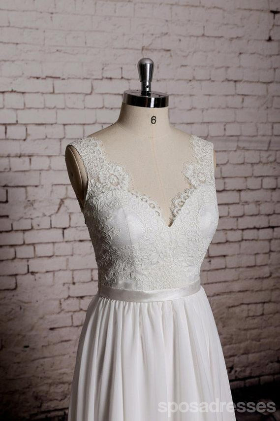 Simple Lace V Neck Cheap Beach Wedding Dresses Online, WD384