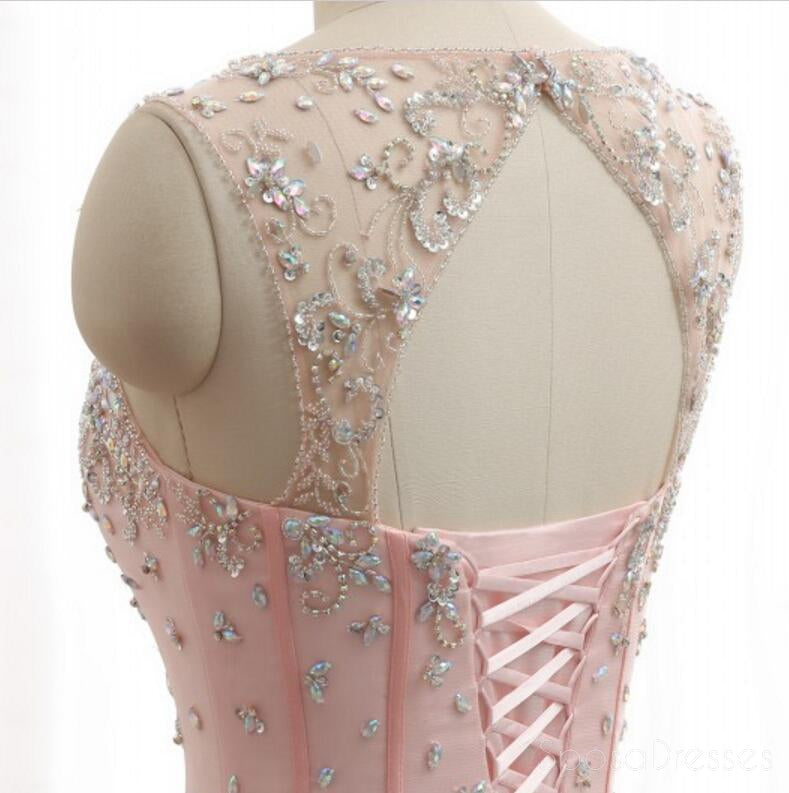 Sexy Open Back Scoop Neckline Blush Pink Evening Prom Dresses, Popular Beaded Party Prom Dress, Custom Long Prom Dresses, Cheap Formal Prom Dresses, 17153