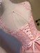 Pink See through Lace Cute Homecoming Prom Kleider, erschwingliche Short Party Prom Kleider, Perfekte Homecoming Kleider, CM308