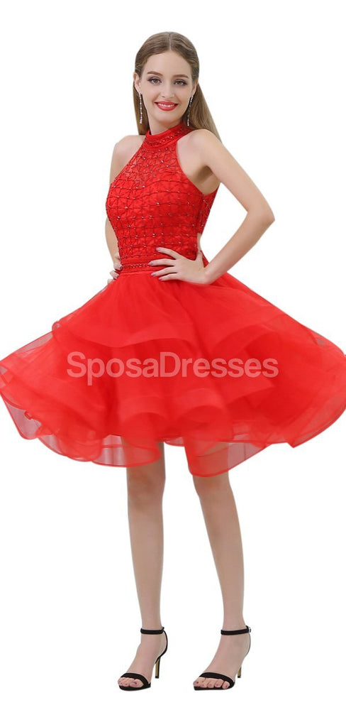 Red Halter Beaded Cheap Homecoming Dresses Online, Cheap Short Prom Dresses, CM804