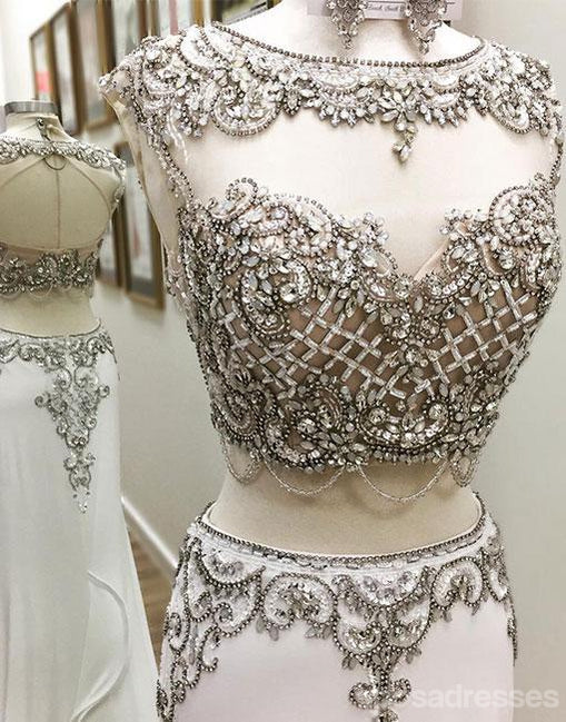 Sexy Dos Piezas de Sirena Blanco en gran medida de Cuentas de Noche Largos vestidos de fiesta, Vestidos Popular Barato en el Largo 2018 Fiesta Vestidos de fiesta, 17251