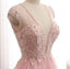 Sexy See Through Deep V Neckline Blush Pink Evening Prom Dresses, Popular Beaded Party Prom Dress, Custom Long Prom Dresses, Cheap Formal Prom Dresses, 17152