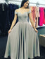 Simple Fashion Off Shoulder Grey Lace Floor Length Custom Long Evening Prom Dresses, 17378