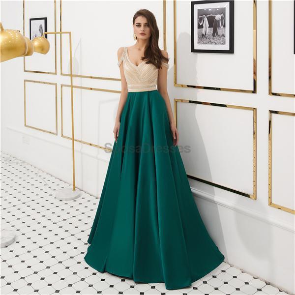 Fora do ombro verde esmeralda frisado Prom Dresses, Evening Party Prom Dresses, 12079