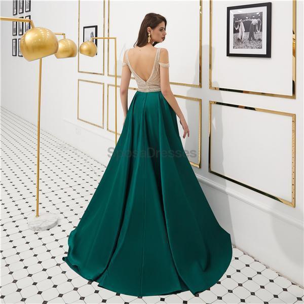 Fora do ombro verde esmeralda frisado Prom Dresses, Evening Party Prom Dresses, 12079