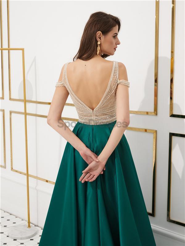 Fora do ombro verde esmeralda frisado Prom Dresses, Evening Party Prom Dresses, 12079