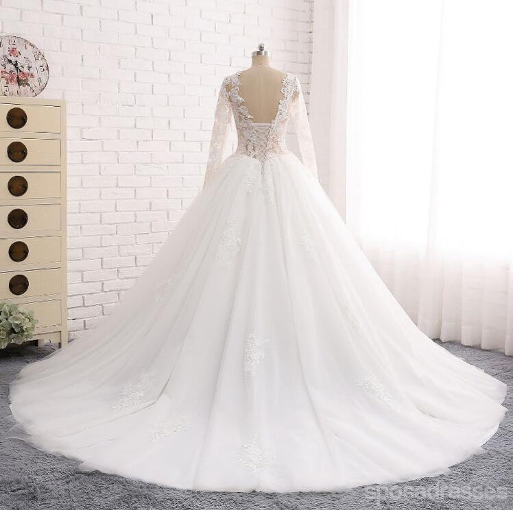 Sexy Ver Através de Manga Longa Aline de Casamento do Laço Nupcial Vestidos sob medida Vestidos de Noiva, Casamento Acessível Vestidos de Noiva, WD239