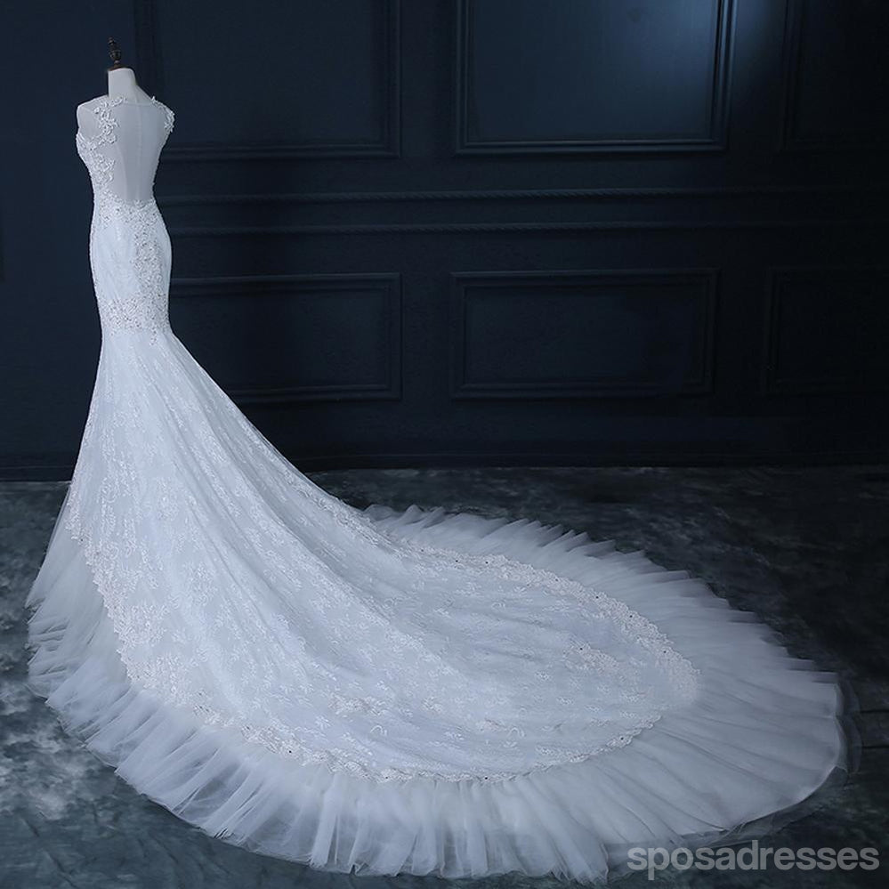 Sexy See Through Lace Beaded Mermaid Wedding Bridal Dresses, Affordable Custom Made Wedding Bridal Dresses, WD265