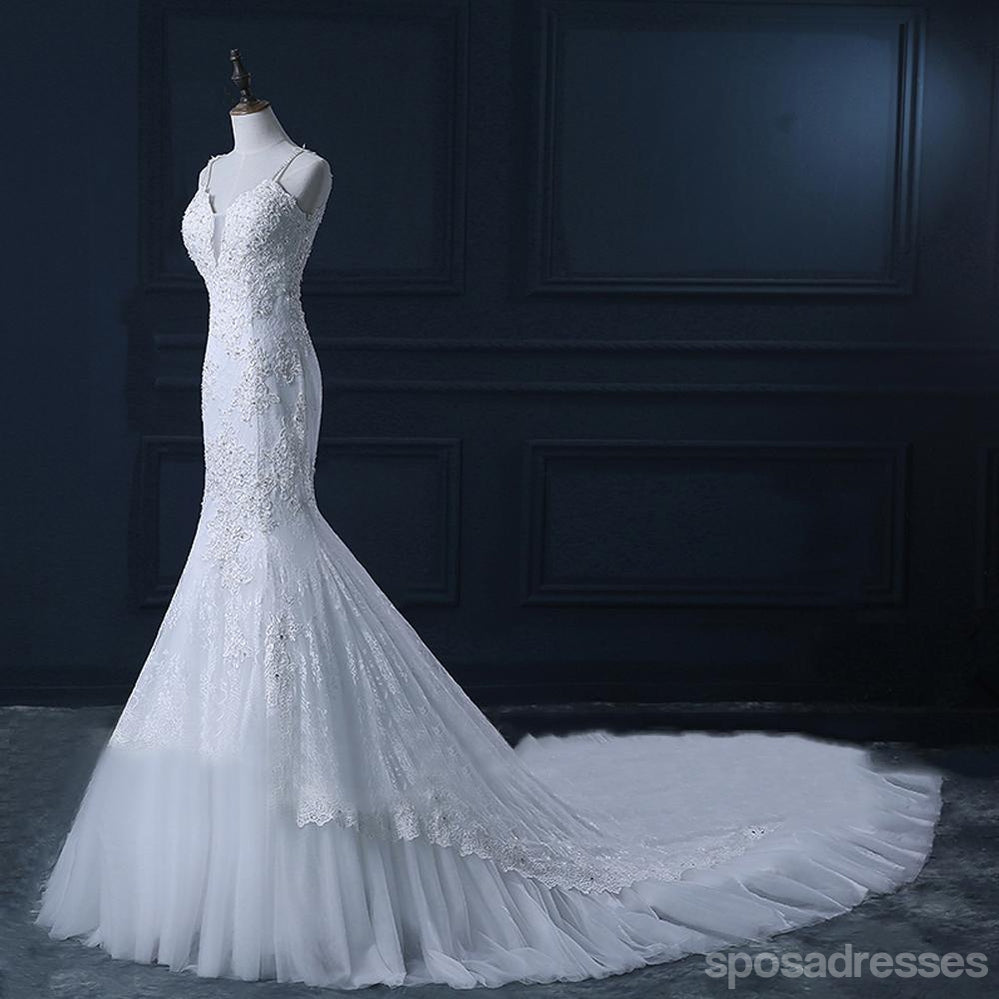 Sexy Sehen Durch Spitze Perlen Mermaid Hochzeit Brautkleider, Günstige maßgeschneiderte Hochzeits-Braut-Kleider, WD265