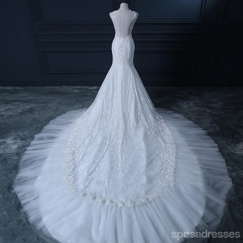 Sexy Sehen Durch Spitze Perlen Mermaid Hochzeit Brautkleider, Günstige maßgeschneiderte Hochzeits-Braut-Kleider, WD265