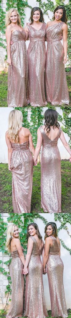 Mismatched Rose Gold Sequin Cheap Long Bridesmaid Dresses Online, WG551