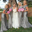 Vestidos de Sparkly Popular Cheap Short Sleeve Bling Silver Sequin Sexy Mermaid Long Bridesmaid, WG46