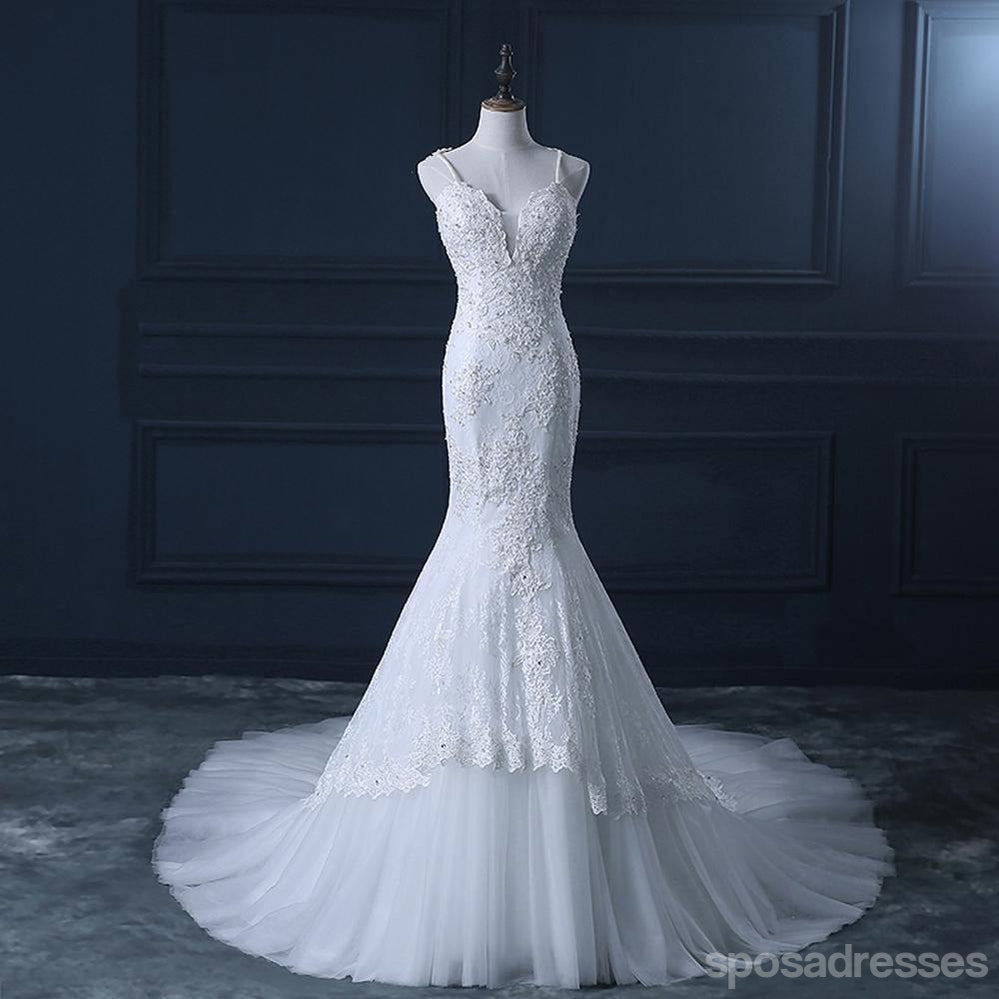 Sexy Ver Através do Laço Frisado de Noiva Sereia Vestidos de Noiva, Acessível Feitos de Casamento Vestidos de Noiva, WD265