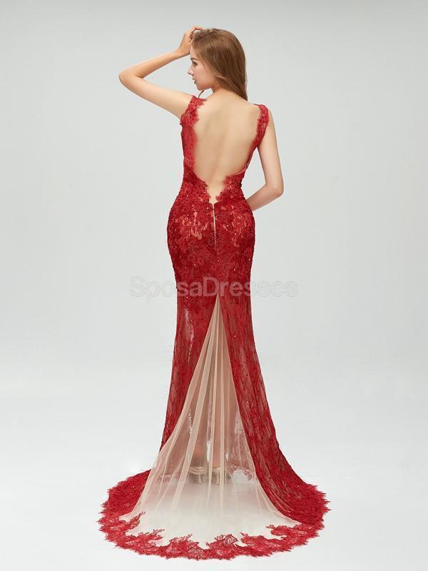 Προκλητικά Backless Καφέ Lace Πλευρά Σχισμή Βαθύ V Ντεκολτέ Γοργόνα Μακρύ Βράδυ Φορέματα Prom, 17531