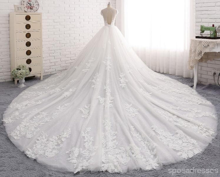 Sexy Open Back Flügelärmeln Langen Schwanz Spitze Brautkleider, Nach Maß Brautkleider, Erschwingliche Hochzeit Brautkleider, WD240