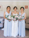 V Neck Blau Chiffon Billig Lang Billig Bridesmaid Dresses Online, WG673