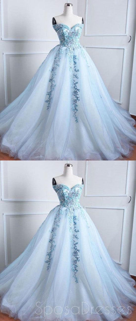 Sweetheart Pale Blue Lace Beaded Cheap Long Evening Prom Dresses, Cheap Sweet 16 Dresses, 18373